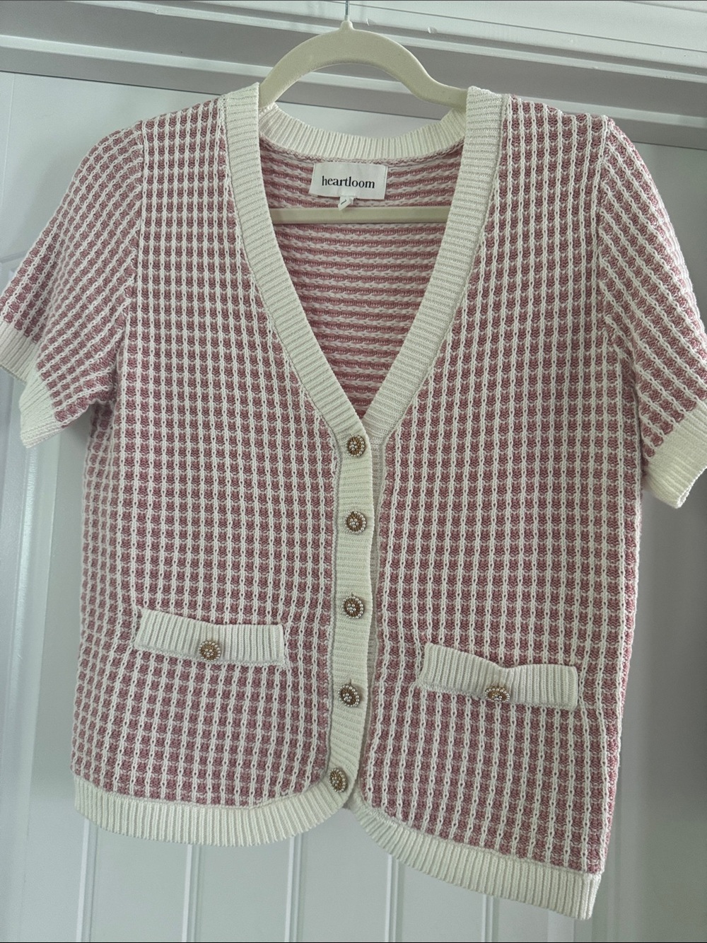 NEW-Heartloom Pink and Cream cardigan ( 100% Cotton)!